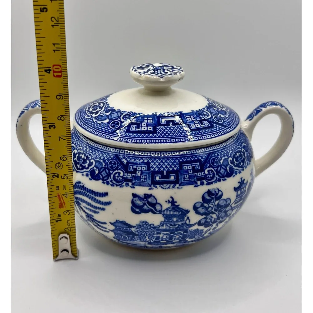 Unbranded Blue Willow Sugar Bowl OS Blue Excellent Lidded Chinoiserie Ceramic